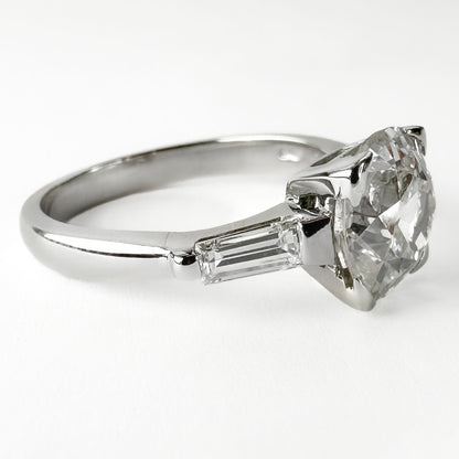 Antique Art Deco Single Stone Old Mine Cushion Diamond Engagement Ring, 2.20cts