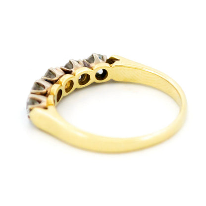 Vintage 14 Carat Yellow and White Gold Five Stone Brilliant Cut Diamond Ring, 0.70 Carat