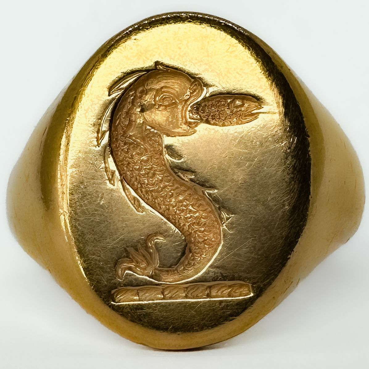 Vintage 18ct Yellow Gold Nautical Crest Intaglio Signet Ring