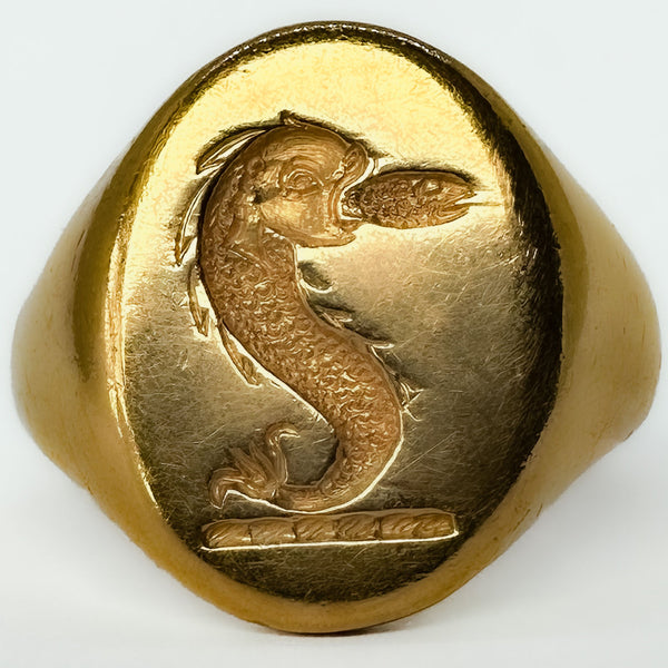 Vintage 18ct Yellow Gold Nautical Crest Intaglio Signet Ring