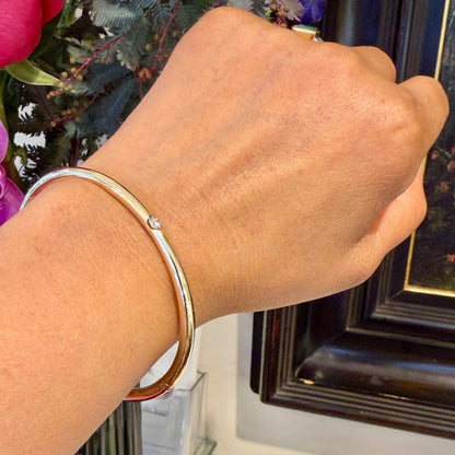 Vintage Diamond Set 14ct Yellow Gold Bangle Bracelet