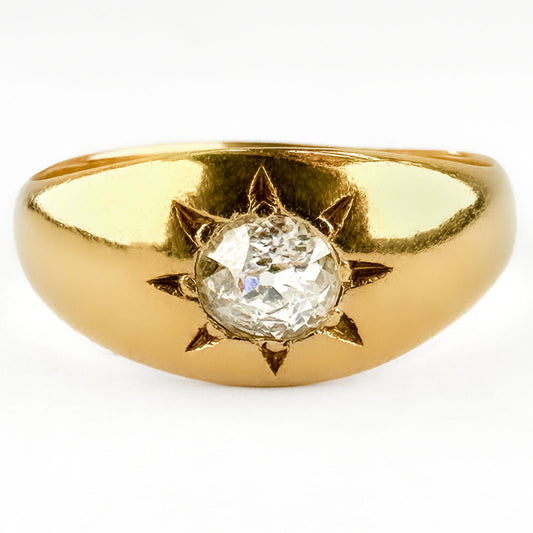 Victorian Antique Single Stone 0.40ct Old Cut Diamond Solitaire Gypsy Ring