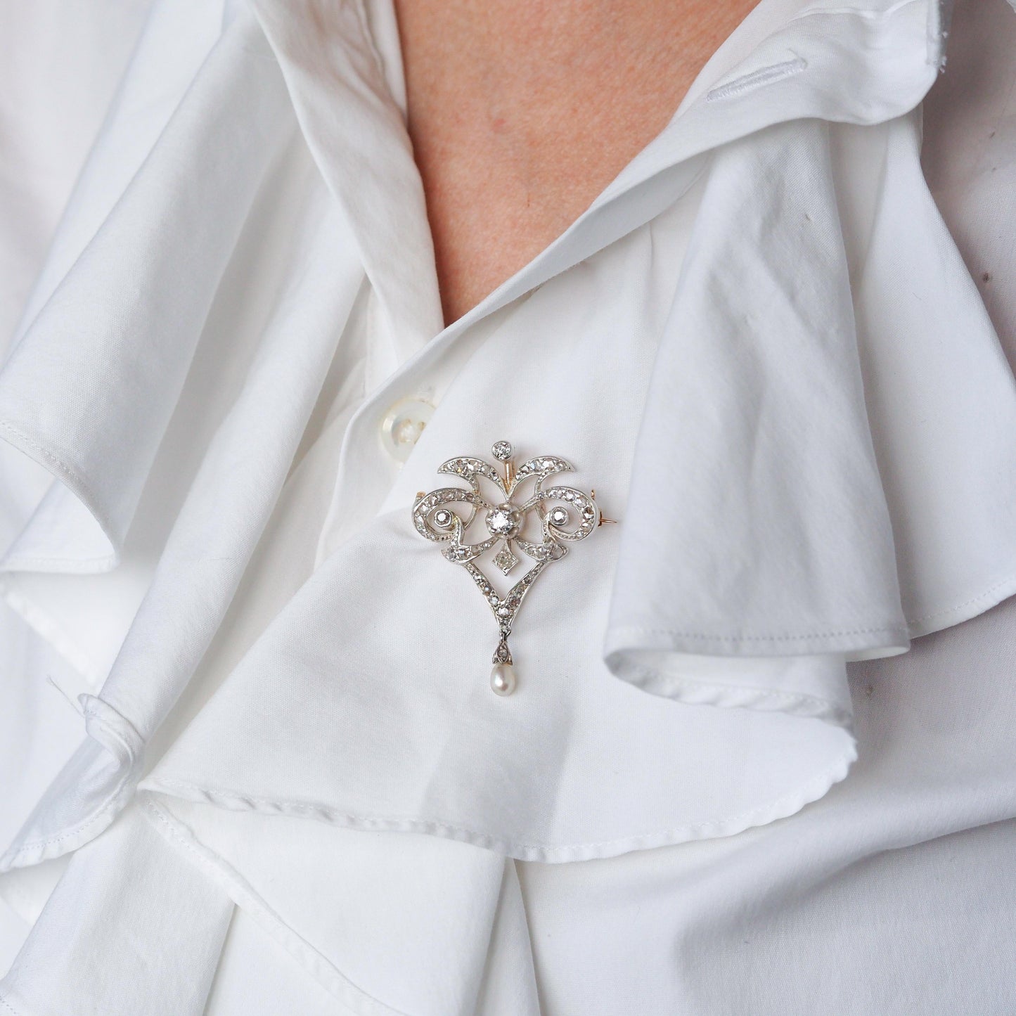 Antique Diamond and Pearl Necklace Lavalier Pendant come Brooch