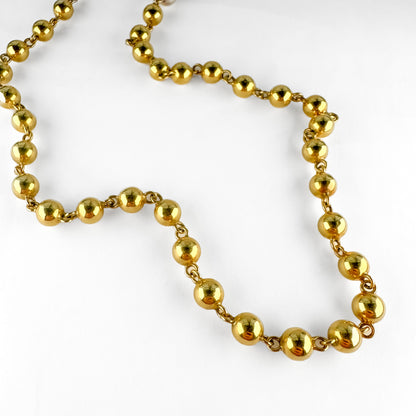 Vintage French 18ct Yellow Gold Beaded Necklace