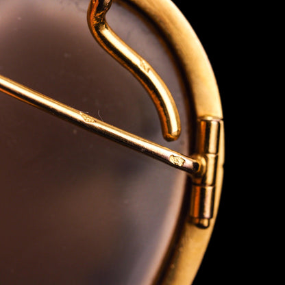 Antique French 18ct Gold and Agate Hardstone Cameo Brooch, Circa 1880