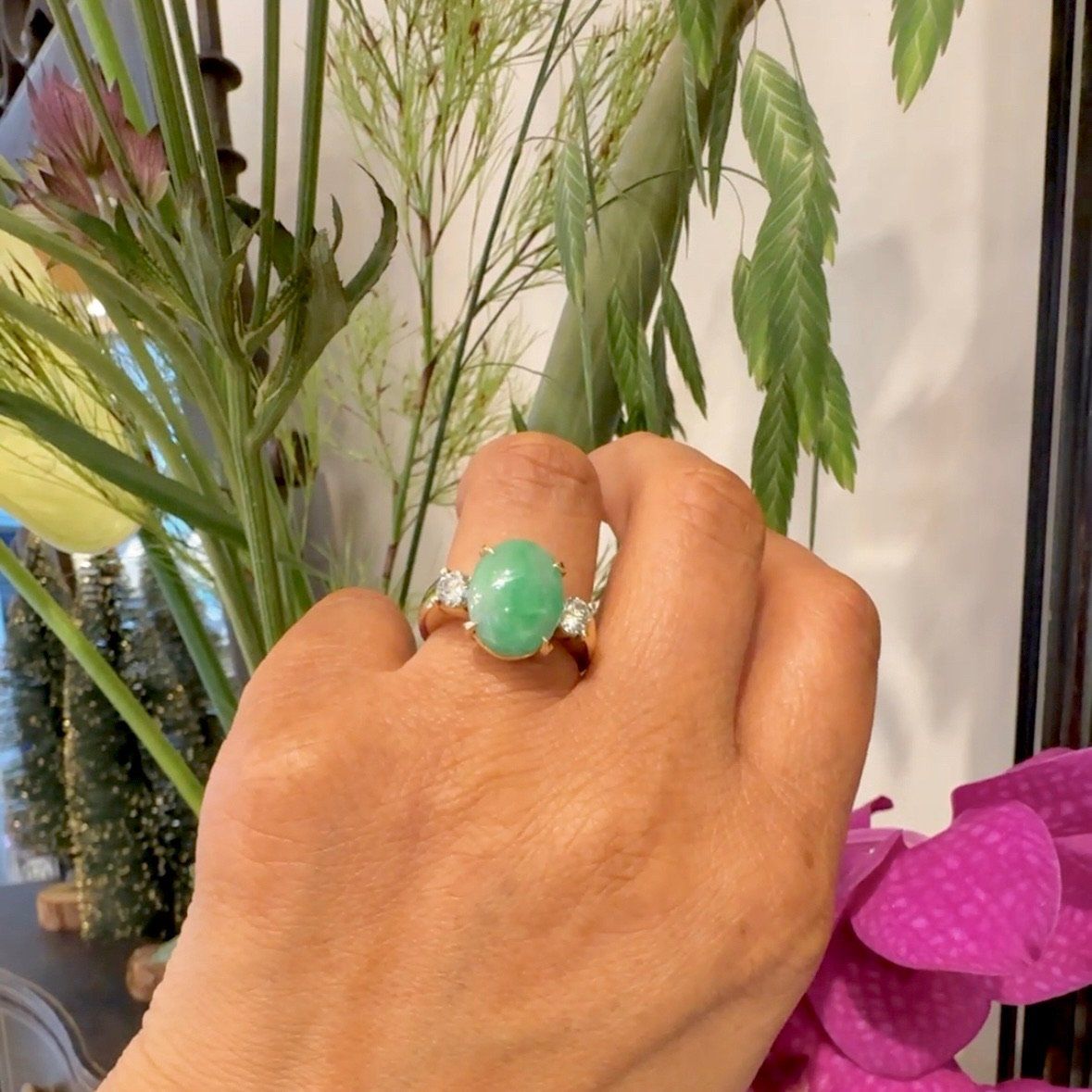 Diamond Jade 18k Trilogy Ring 18228-9472