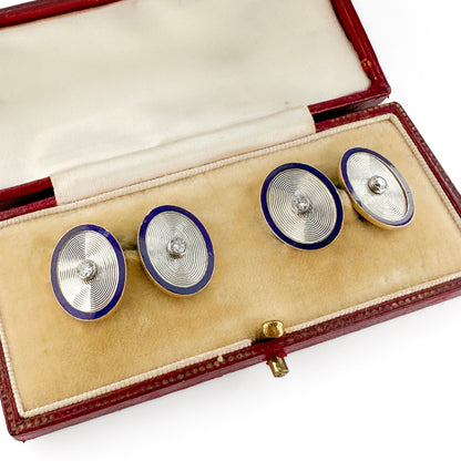 Art Deco Cartier Diamond And Blue Enamel Cufflinks