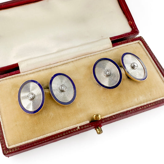 Art Deco Cartier Diamond And Blue Enamel Cufflinks