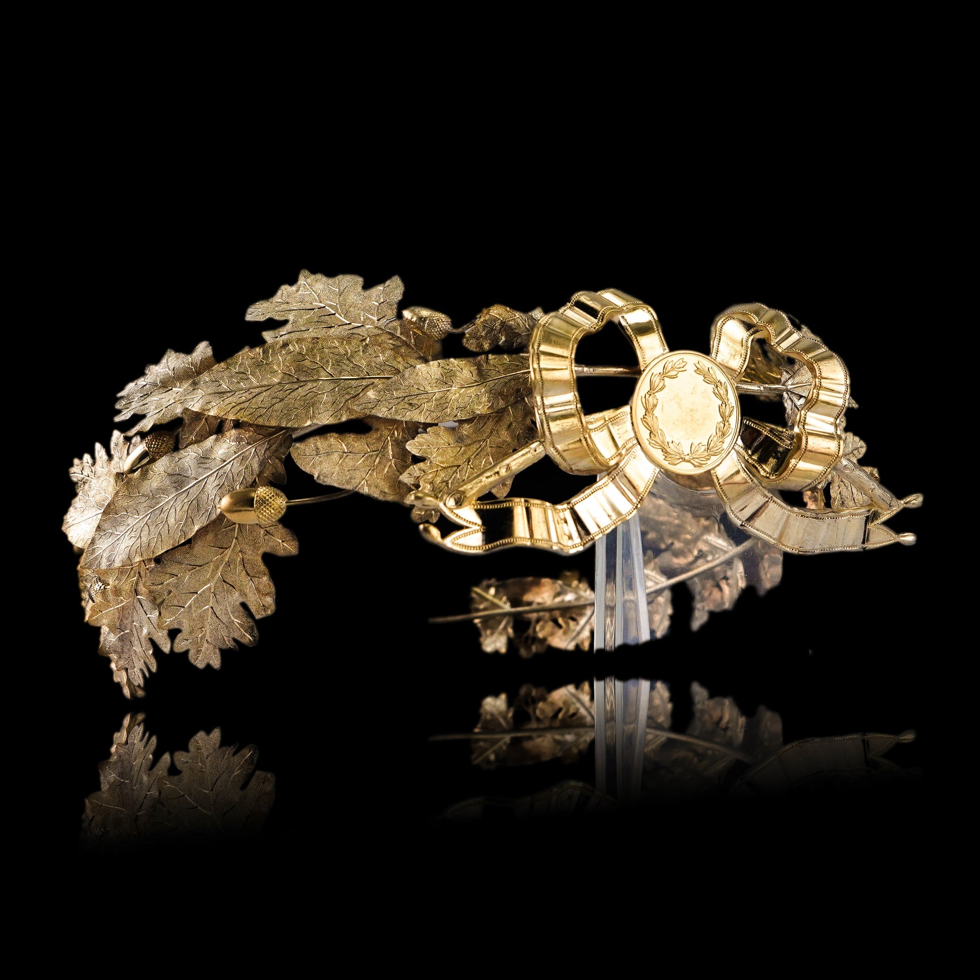 Antique French Silver Crown Wreath Fascinator With Laurel/Acorn Leaves