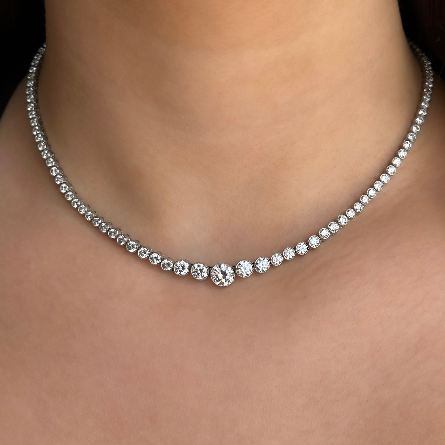 Graduated 12.5ct Diamond Riviera Necklace in Platinum