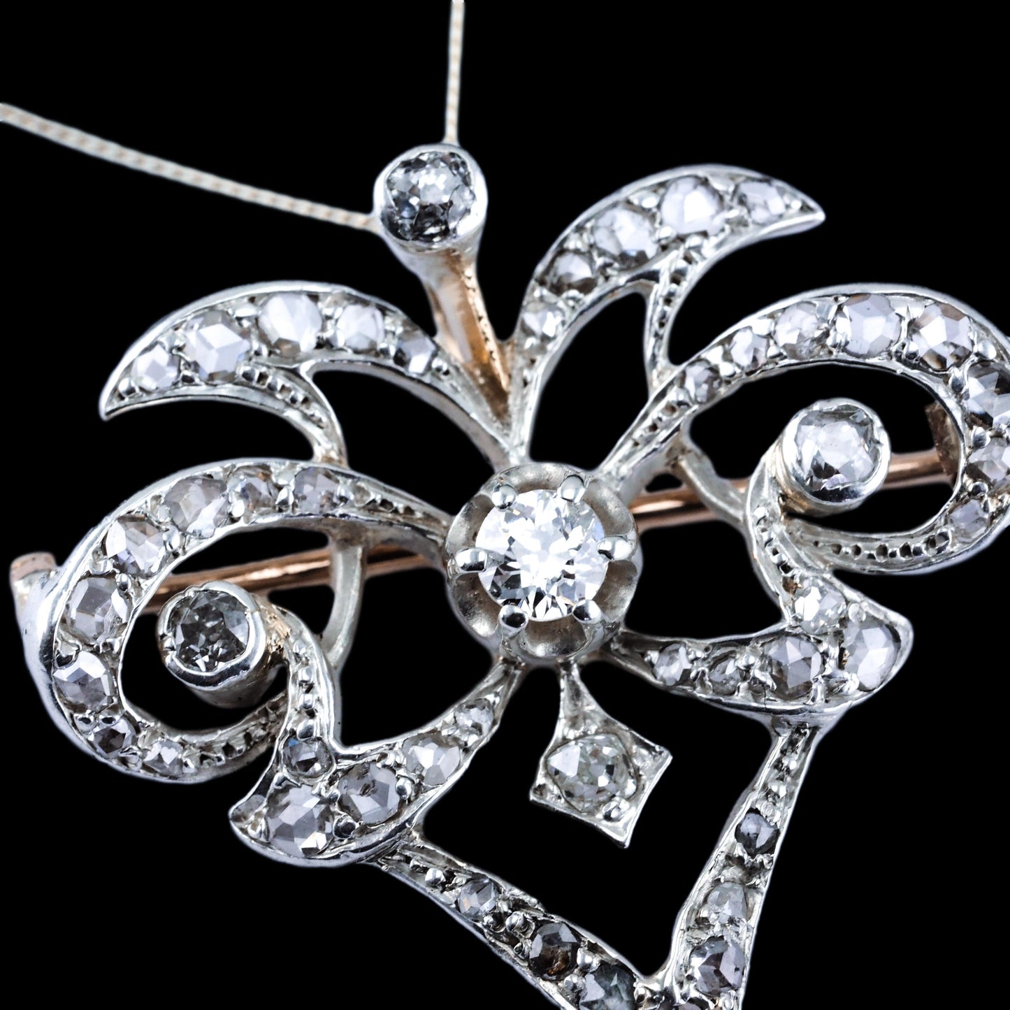 Antique Diamond and Pearl Necklace Lavalier Pendant come Brooch