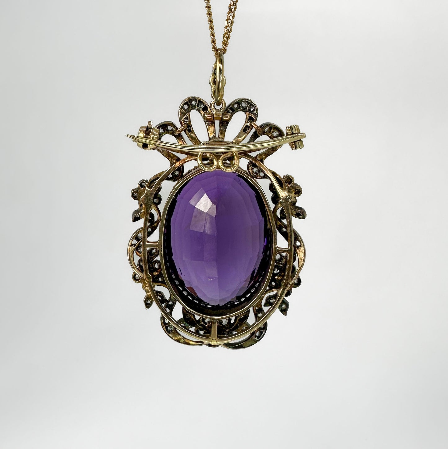 Victorian Antique Amethyst Pearl and Diamond Pendant come Brooch