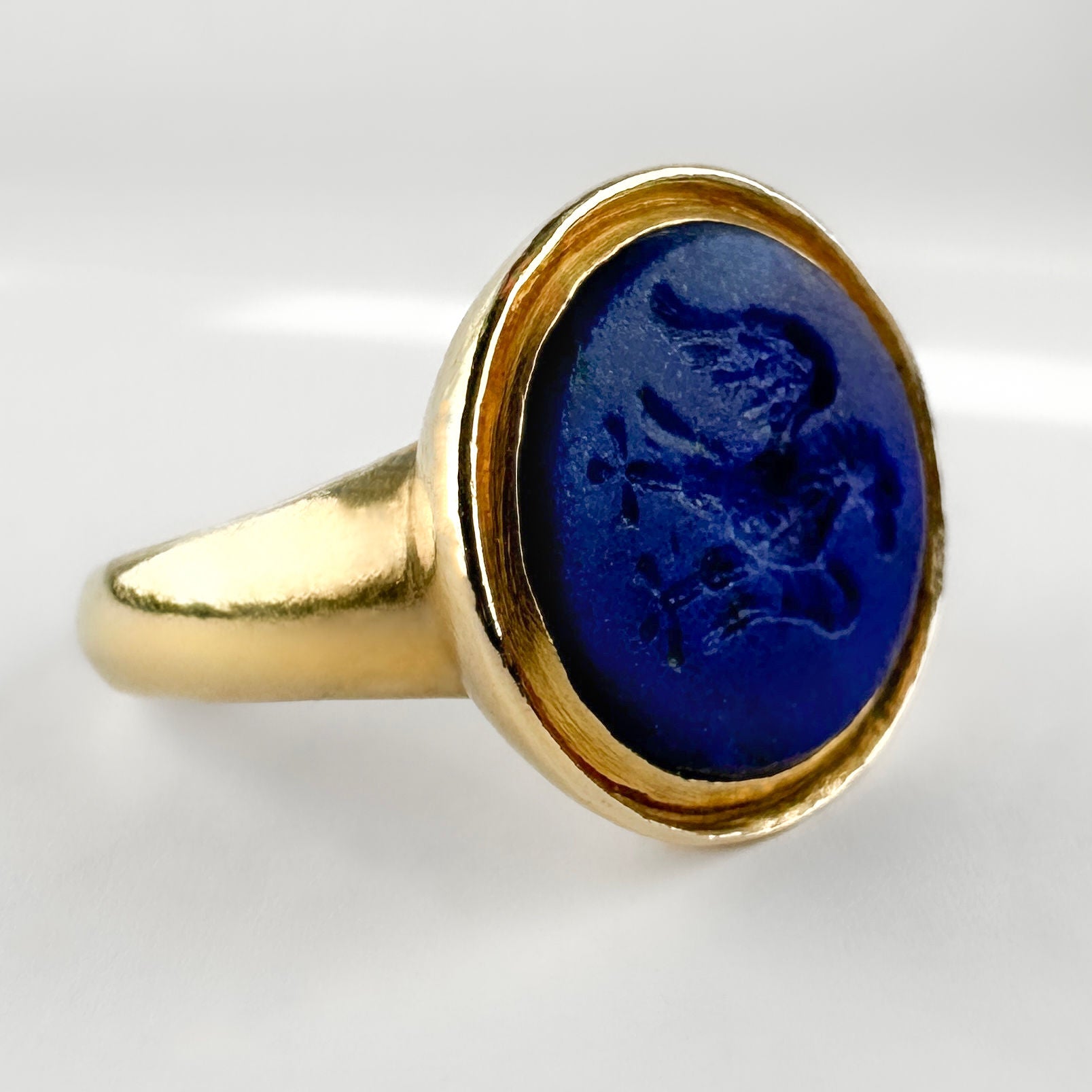 Victorian Antique Lapis Lazuli Griffin Intaglio Signet Ring