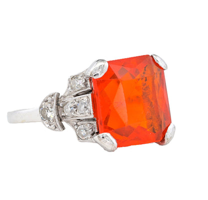 Edwardian Antique 2ct Fire Opal and Diamond Dress Ring