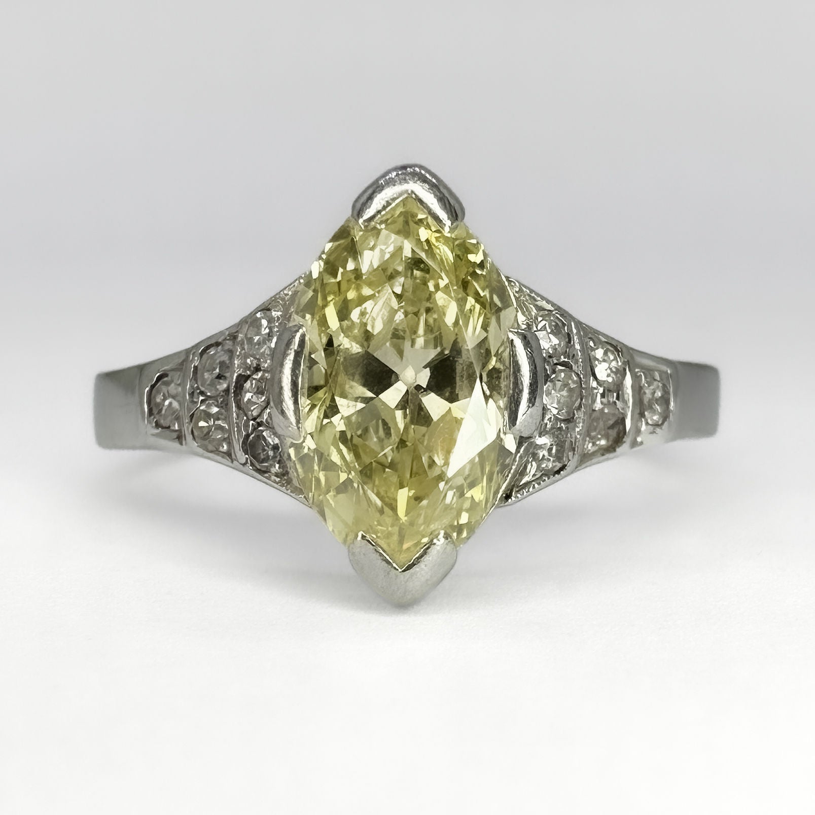 Vintage 1.15ct Yellow Diamond Navette Ring