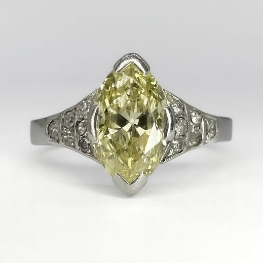 Vintage 1.15ct Yellow Diamond Navette Ring