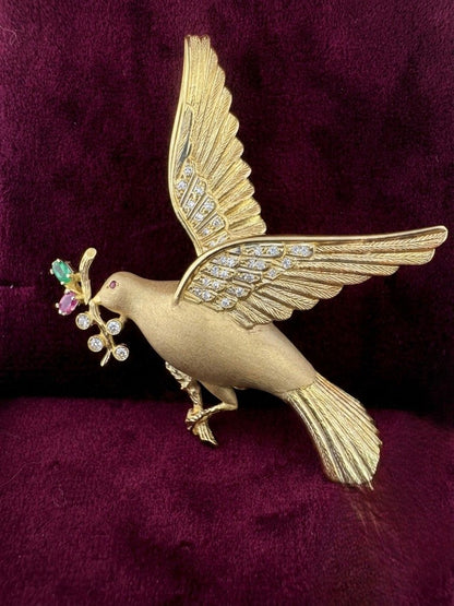 Vintage Diamond and 18ct gold Large Flying Bird Brooch, Circa 1935