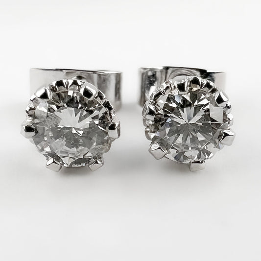 Vintage 1ct Diamond Solitaire Stud Earrings