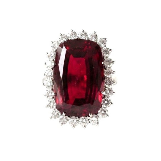 Vintage 25ct Rubellite and Diamond Cluster Cocktail Ring