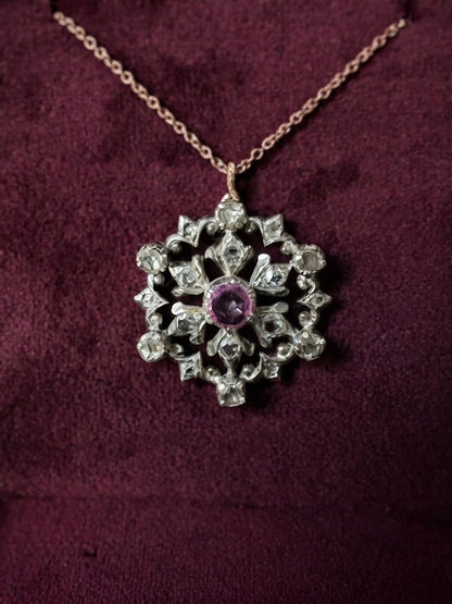 Victorian Natural Ruby Rose Cut Diamond Beautiful Flower Pendant