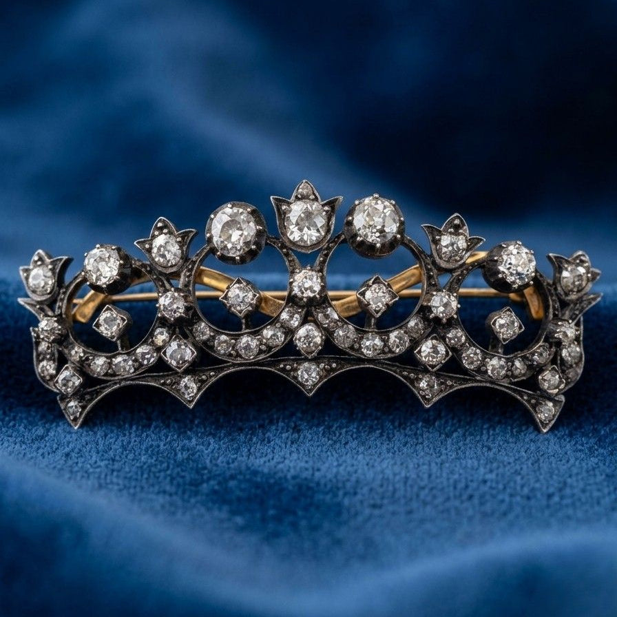 Victorian 5.0 Ct Diamond Brooch or Tiara Hair Comb, 1870 circa