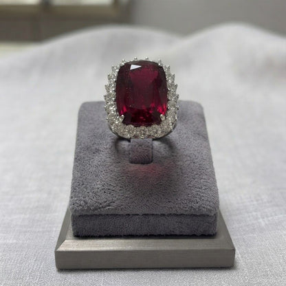 Vintage 25ct Rubellite and Diamond Cluster Cocktail Ring