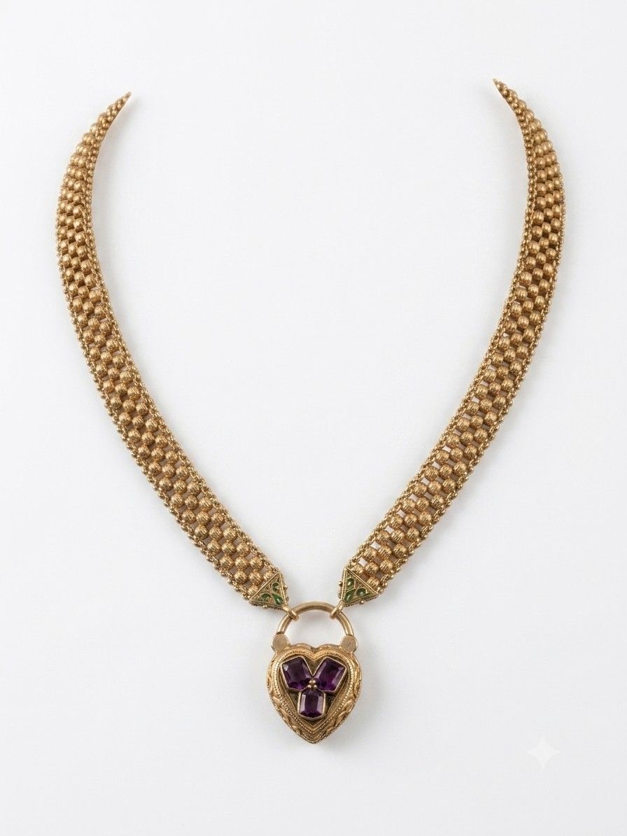 Victorian 18K Yellow Gold Garnet Heart Locket Necklace, Circa 1870/80