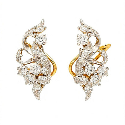 Late Art Deco 7.80ct Old Mine Cut Diamond Spray Earrings
