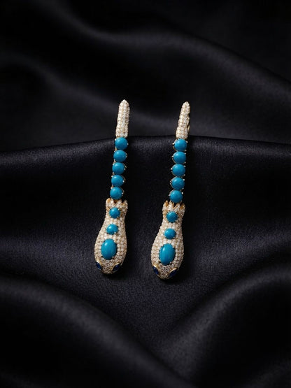 Vintage Turquoise 4.70 Diamond Snake Drop Earrings