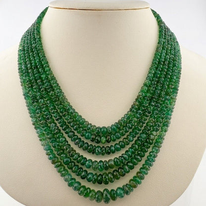 Vintage Italian 600.00 Carat Emerald Multi-strand Necklace with Precious Clasp