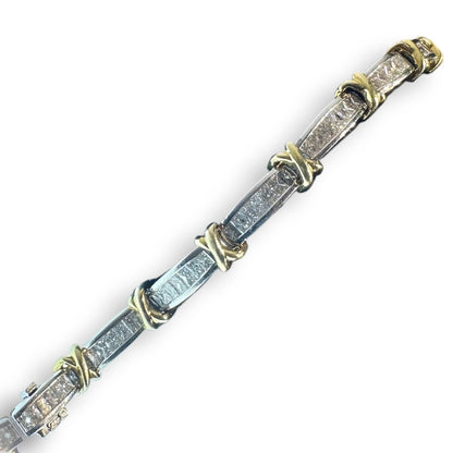 6.70ct Baguette Cut Diamond and Gold Cross Design Bracelet