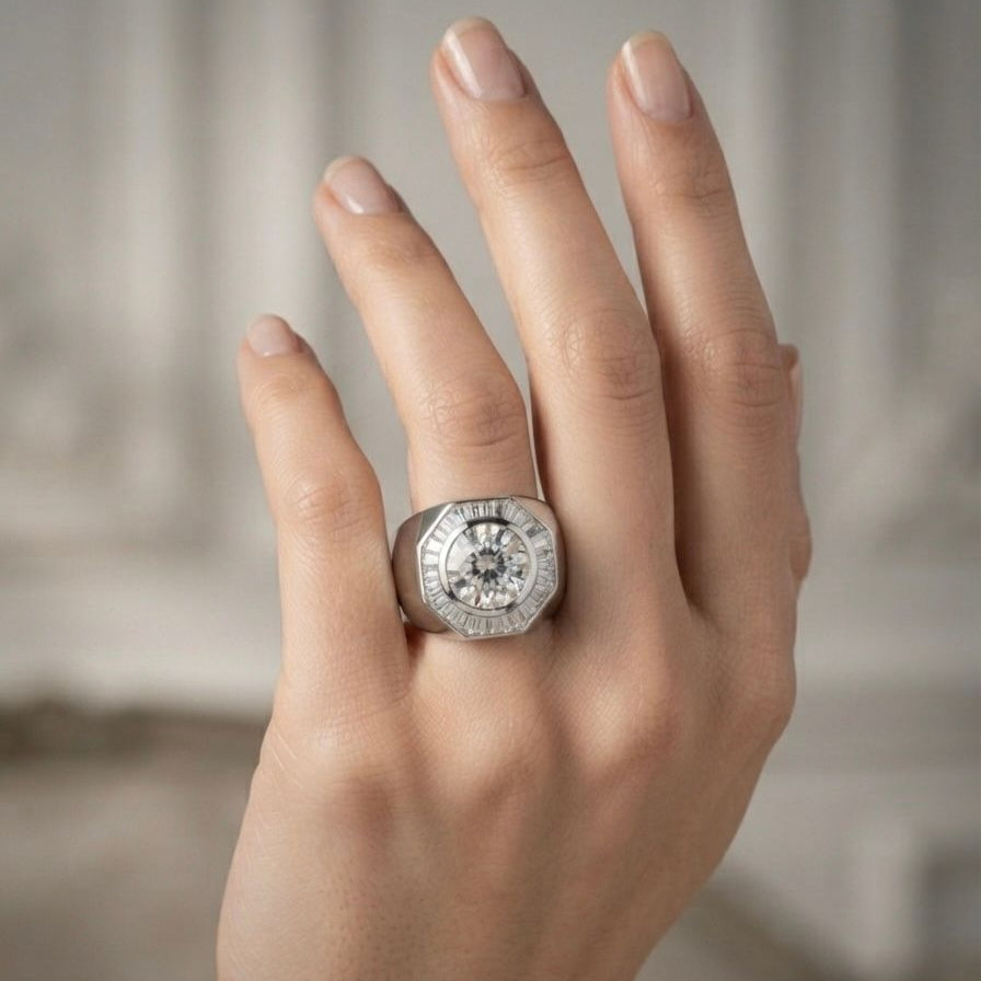 Vintage Italian 1940s Retro 2.80ct Diamond Target Cluster Statement Ring