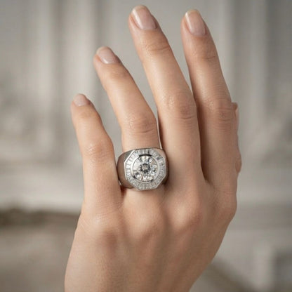 Vintage Italian 1940s Retro 2.80ct Diamond Target Cluster Statement Ring