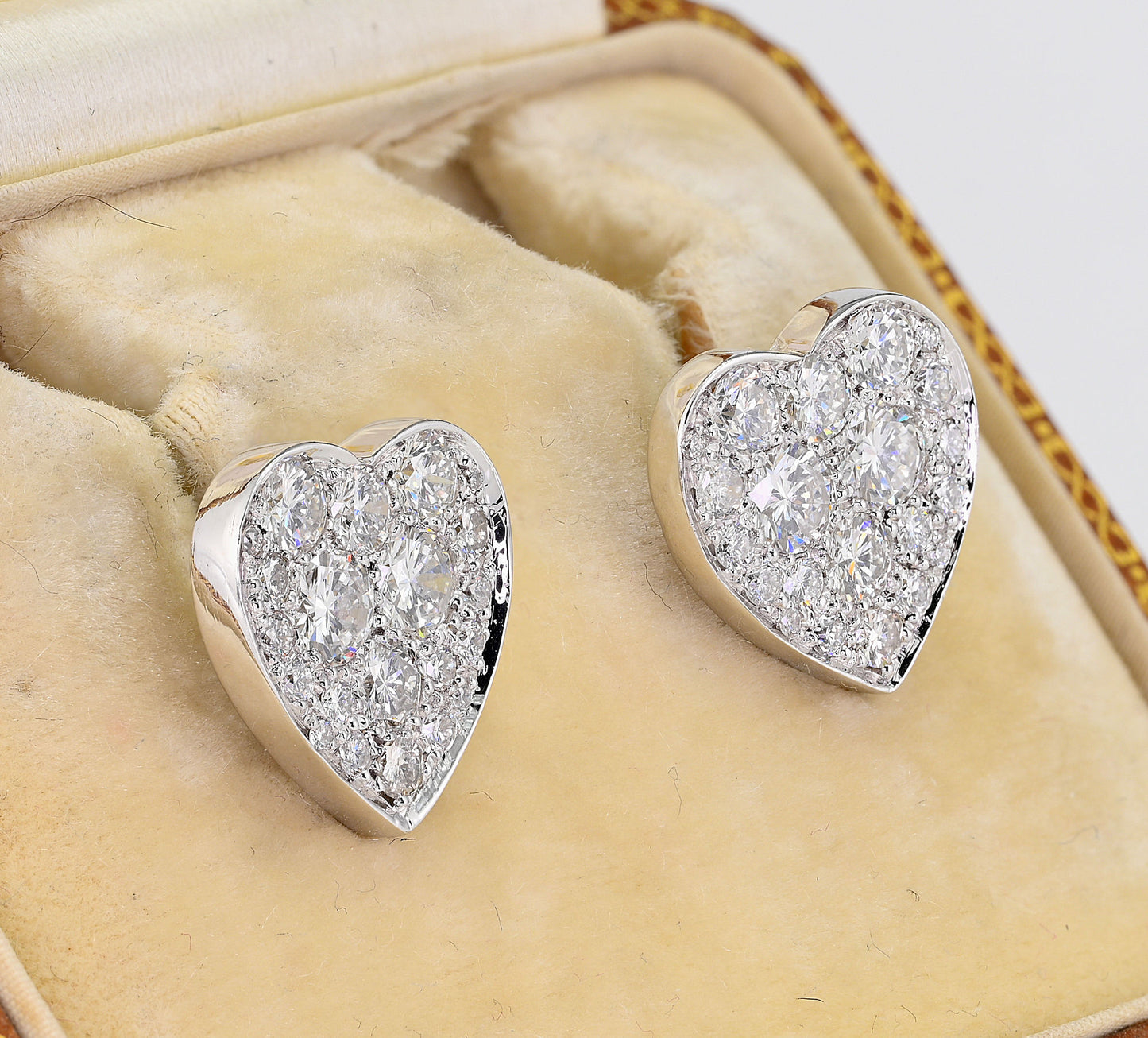 Diamond Heart Stud Earrings, 1.80 Ct Diamond F- G VVS