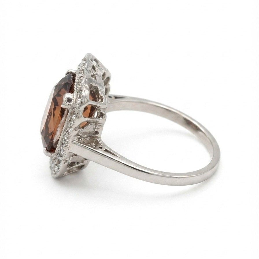 Edwardian Madeira Citrine Diamond Platinum 14 KT ring