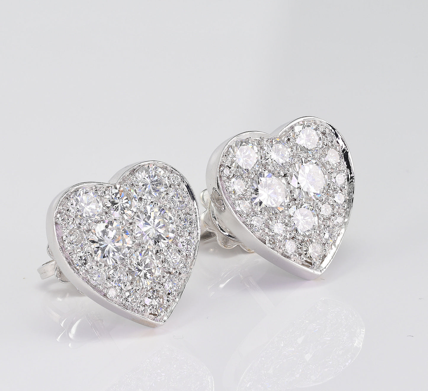 Diamond Heart Stud Earrings, 1.80 Ct Diamond F- G VVS