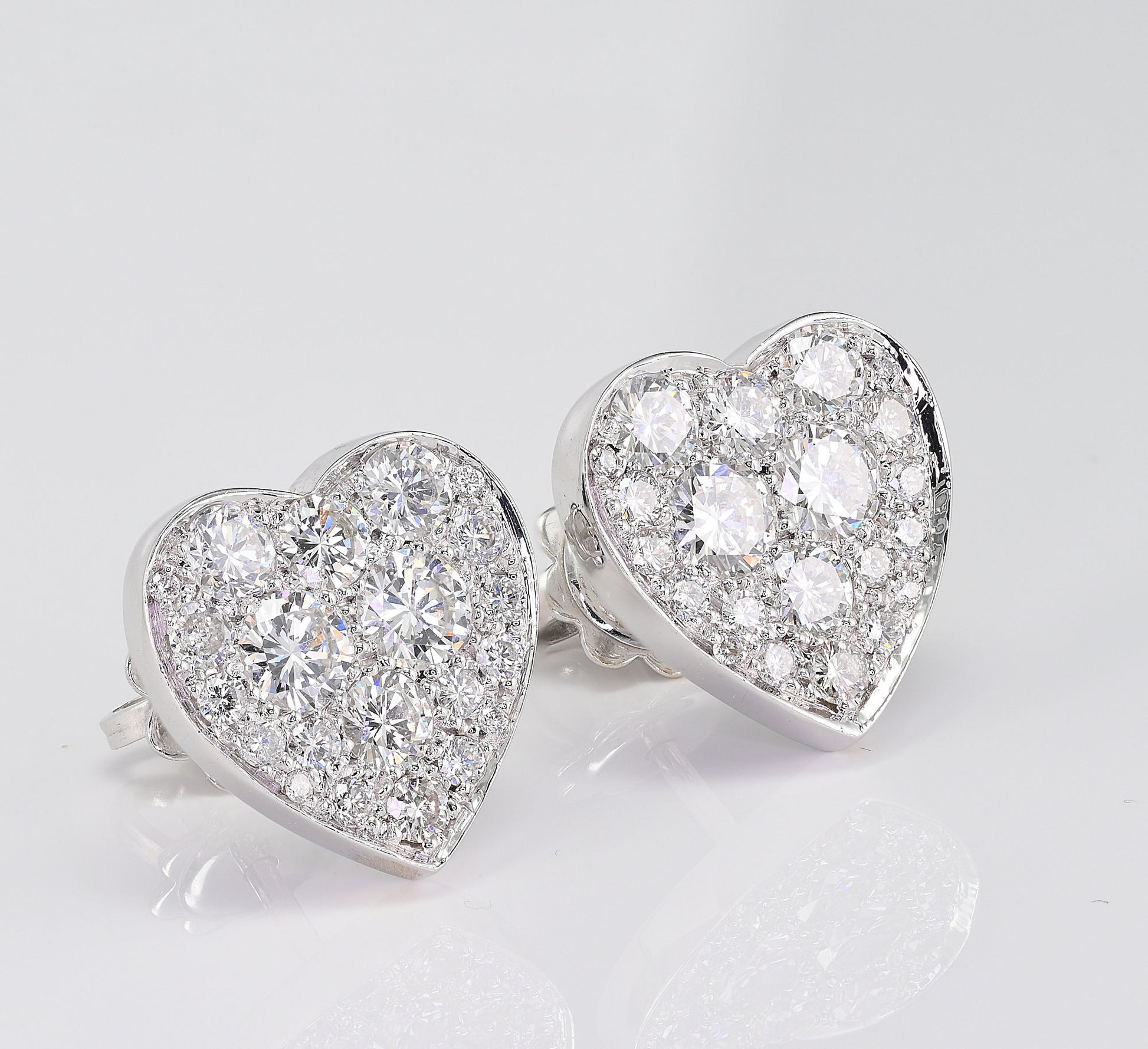 Diamond Heart Stud Earrings, 1.80 Ct Diamond F- G VVS