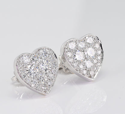 Diamond Heart Stud Earrings, 1.80 Ct Diamond F- G VVS