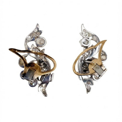 Late Art Deco 7.80ct Old Mine Cut Diamond Spray Earrings