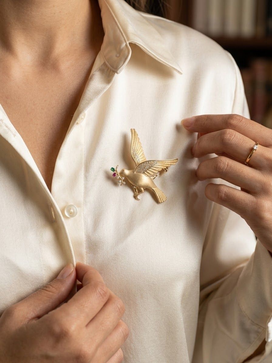 Vintage Diamond and 18ct gold Large Flying Bird Brooch, Circa 1935