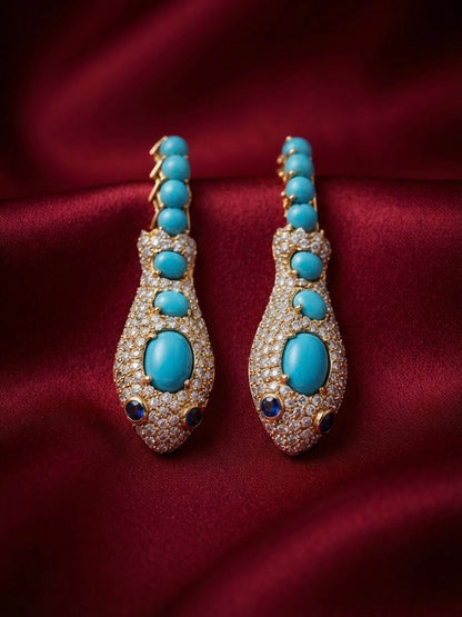 Vintage Turquoise 4.70 Diamond Snake Drop Earrings