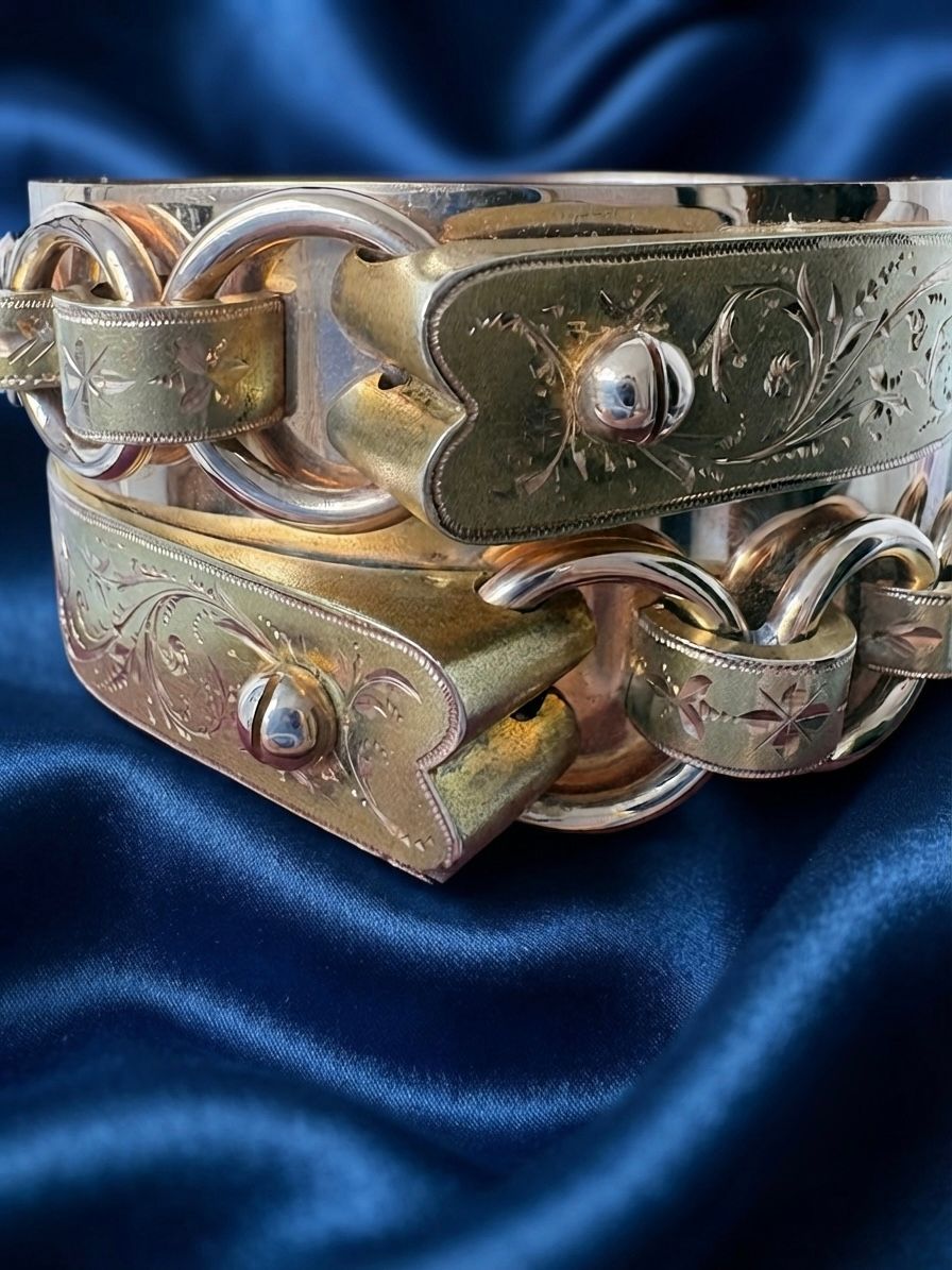 Victorian Antique Yellow Gold Wide Buckle Cuff Bangle Bracelet, Circa 1850