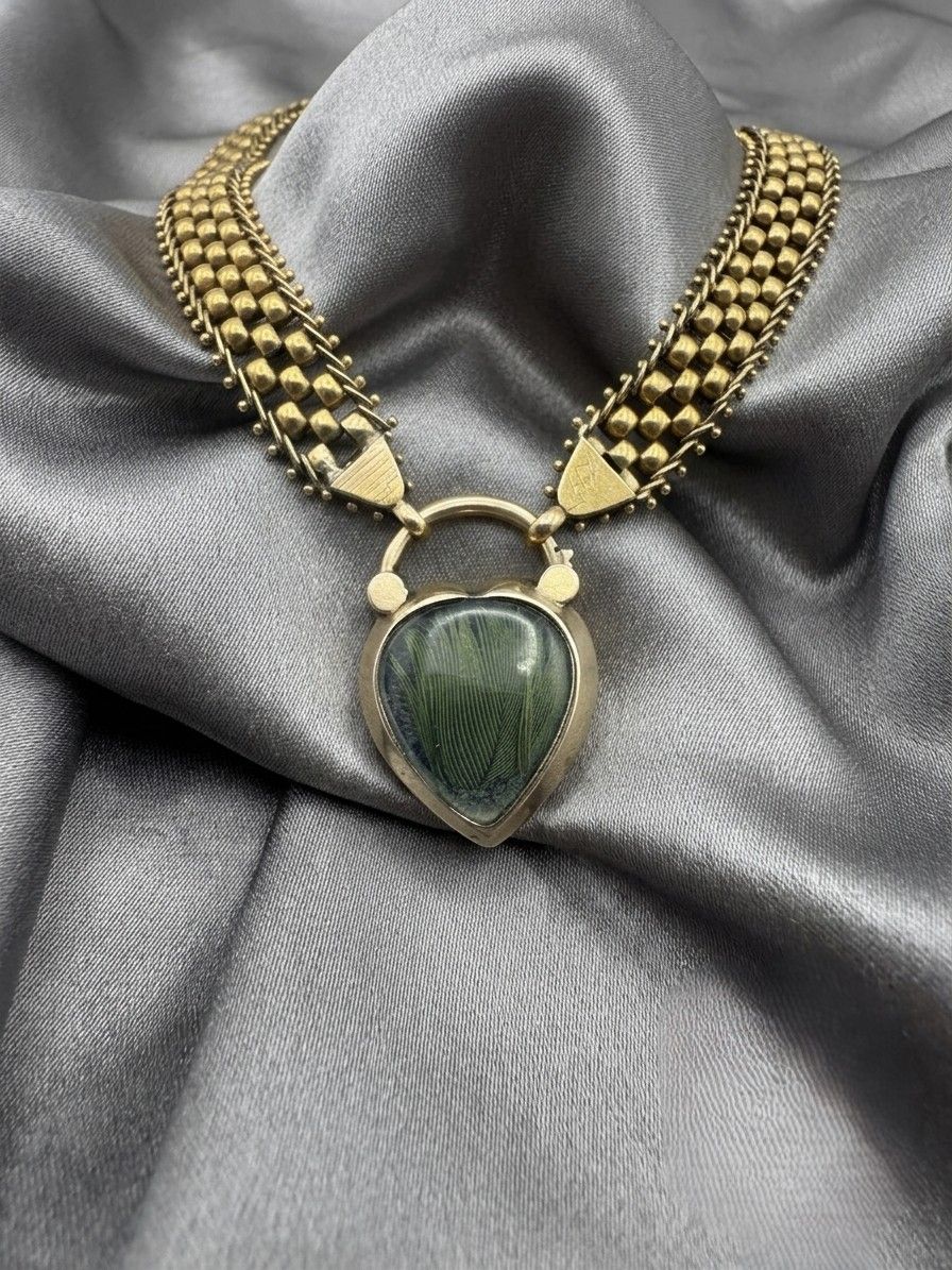 Victorian 18K Yellow Gold Garnet Heart Locket Necklace, Circa 1870/80