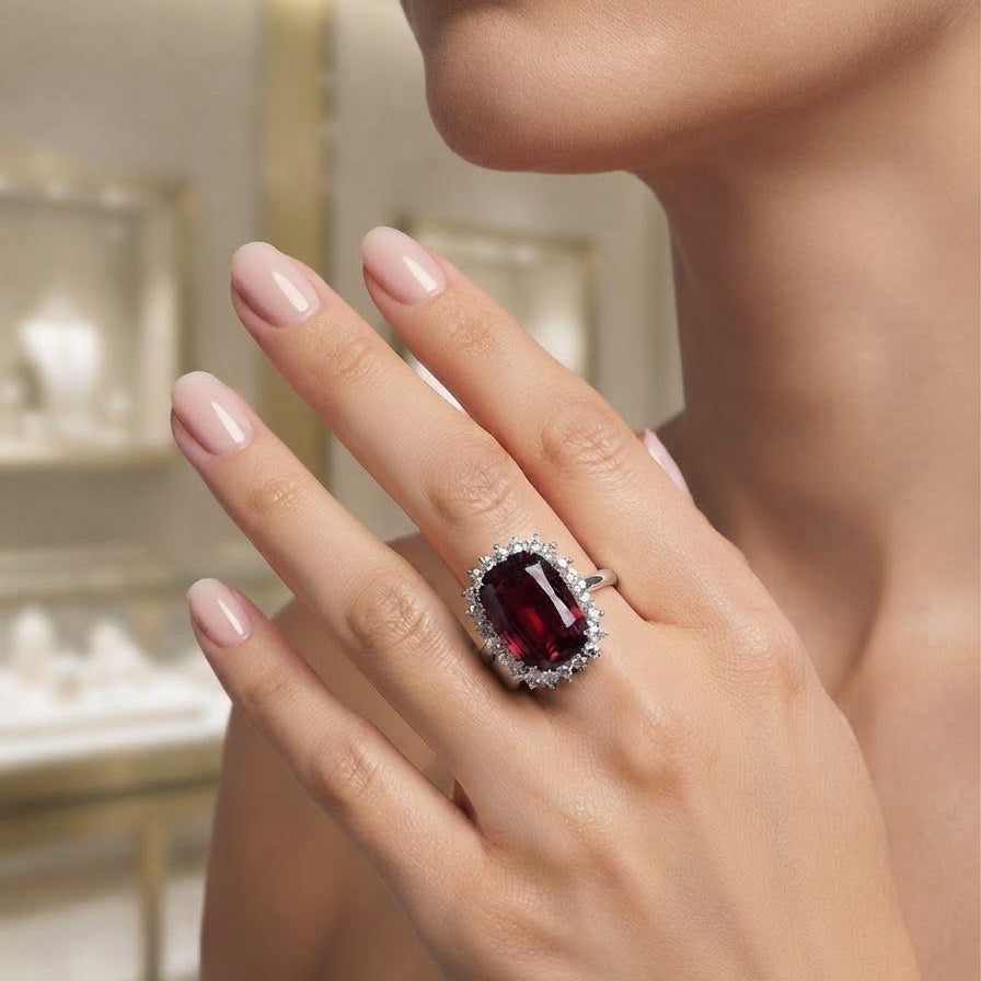 Vintage 25ct Rubellite and Diamond Cluster Cocktail Ring
