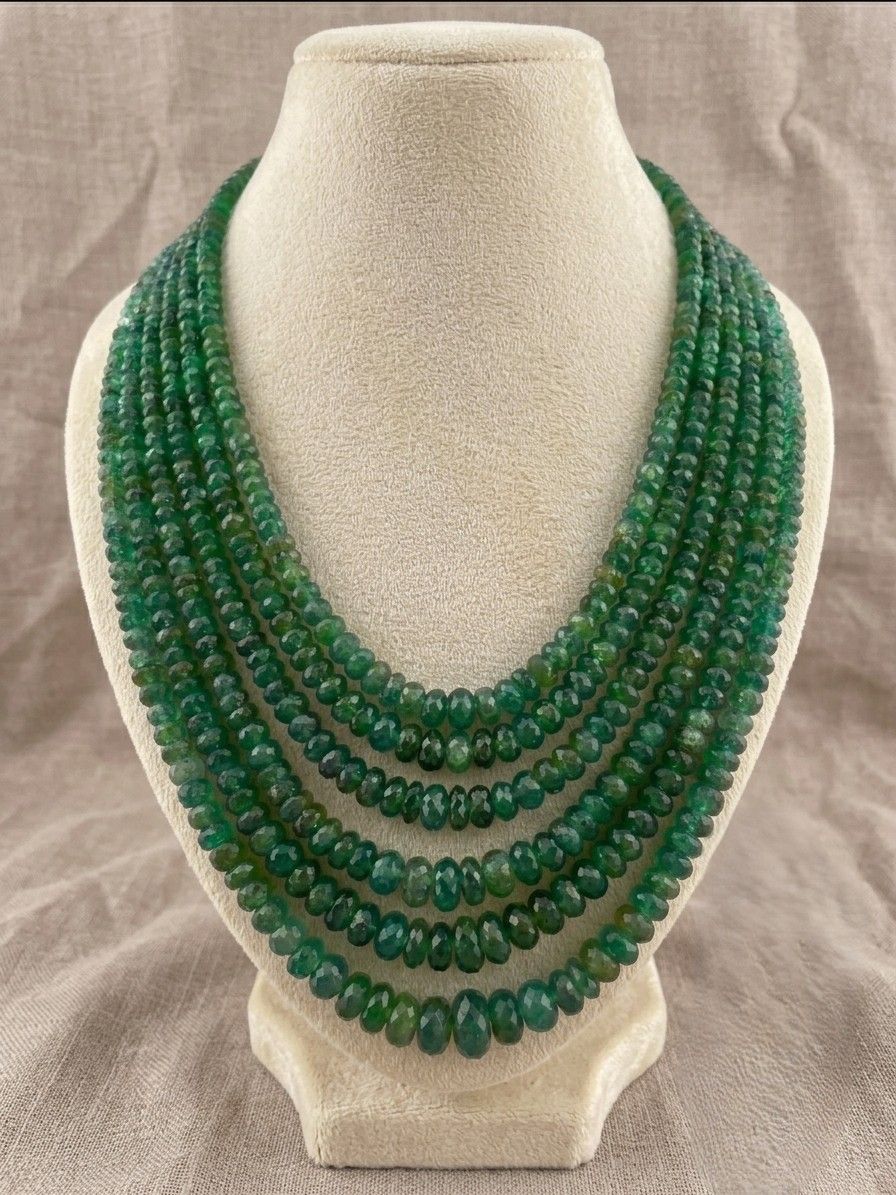Vintage Italian 600.00 Carat Emerald Multi-strand Necklace with Precious Clasp