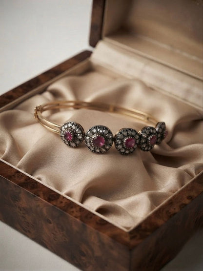Victorian 18Kt Gold Ruby and Rose Cut Diamond Bangle, Circa 1890