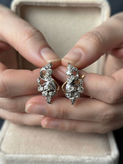 Late Art Deco 7.80ct Old Mine Cut Diamond Spray Earrings