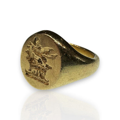 Vintage 1940s 18ct Gold Heraldic Signet Ring, London 1949