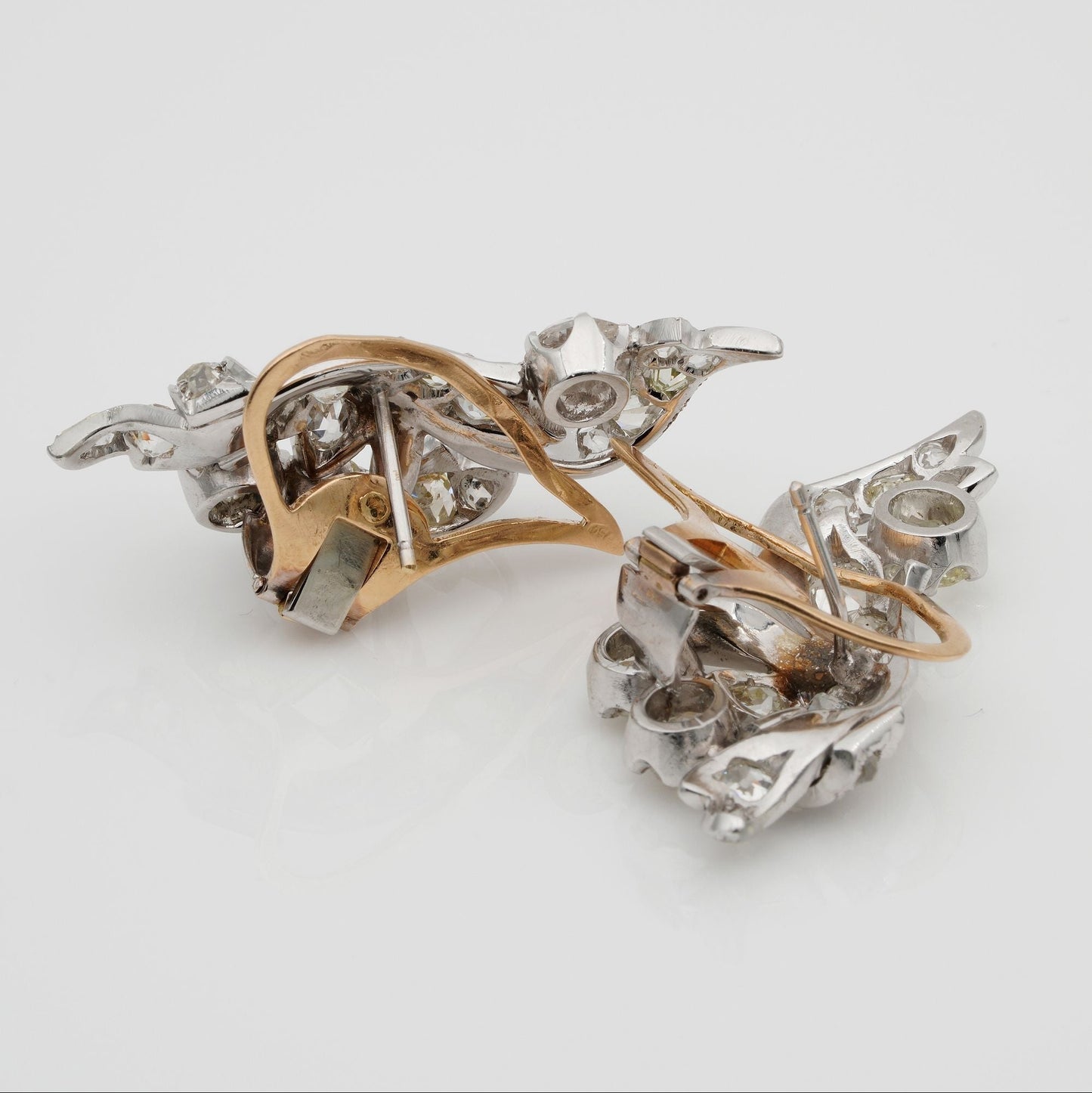 Late Art Deco 7.80ct Old Mine Cut Diamond Spray Earrings