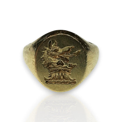 Vintage 1940s 18ct Gold Heraldic Signet Ring, London 1949